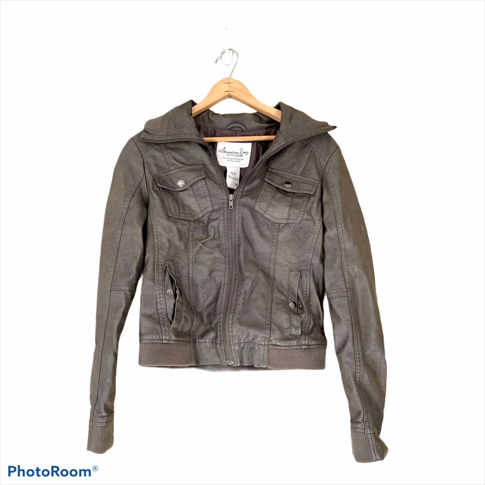 ✨3 for $15✨American Rag Faux Leather Bomber Jacket Gray Sz M